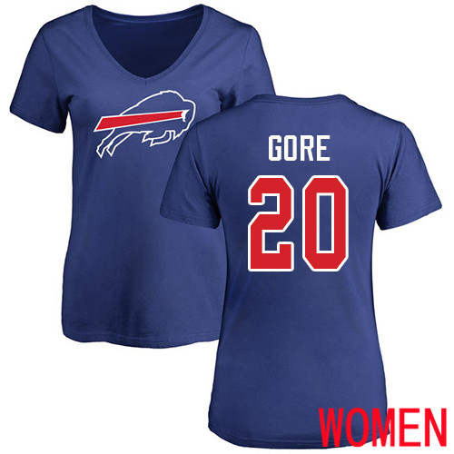 NFL Women Buffalo Bills #20 Frank Gore Royal Blue Name and Number Logo T Shirt